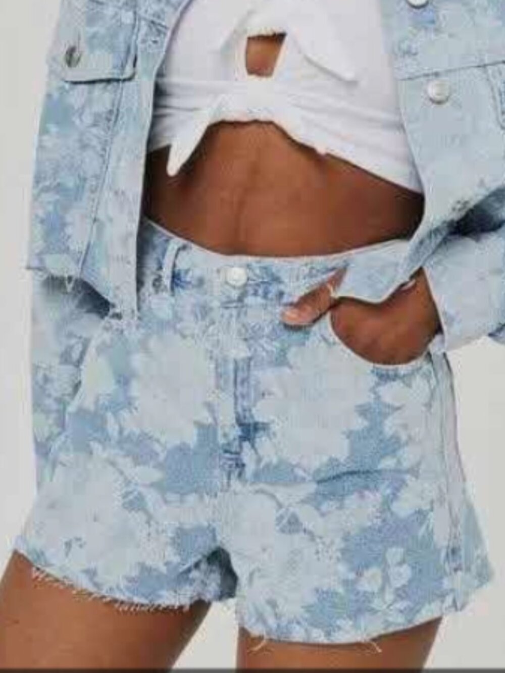 Topshop Floral Cutoff Denim Moto Mom Shorts